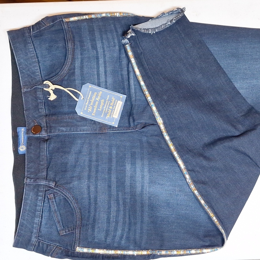 NEW! Democracy Jeweled Tuxedo Striped "Ab"solution Freedom Ankle Dark Wash Jeans